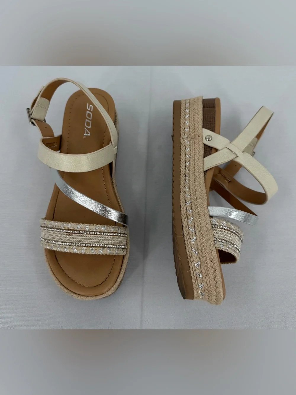 Neutral Espadrille flatform platform sandals rhinestone 7.5 resort vacation